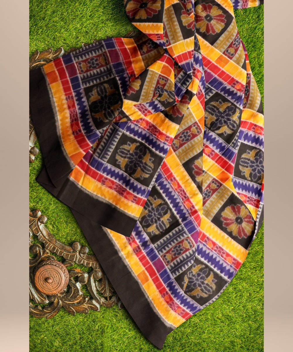 Multicolor black cotton handloom sambalpuri fabric