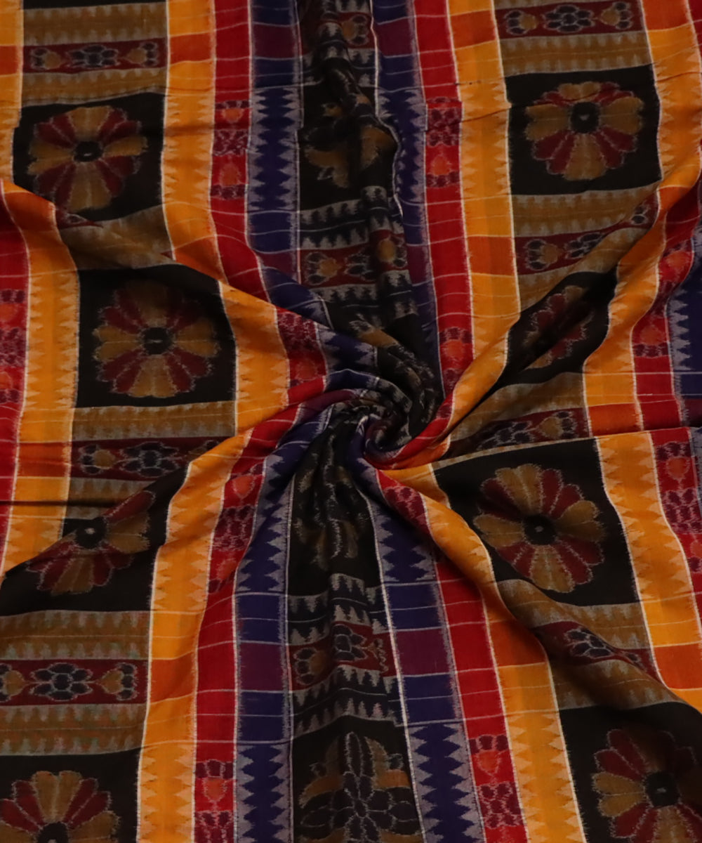 Multicolor black cotton handloom sambalpuri fabric