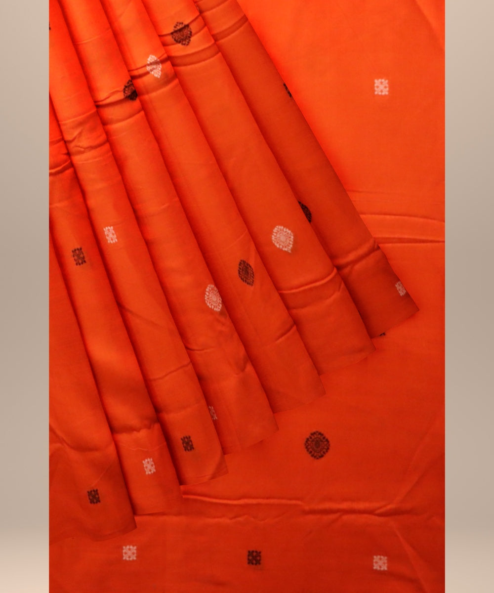 Orange white black cotton handloom sonepur fabric