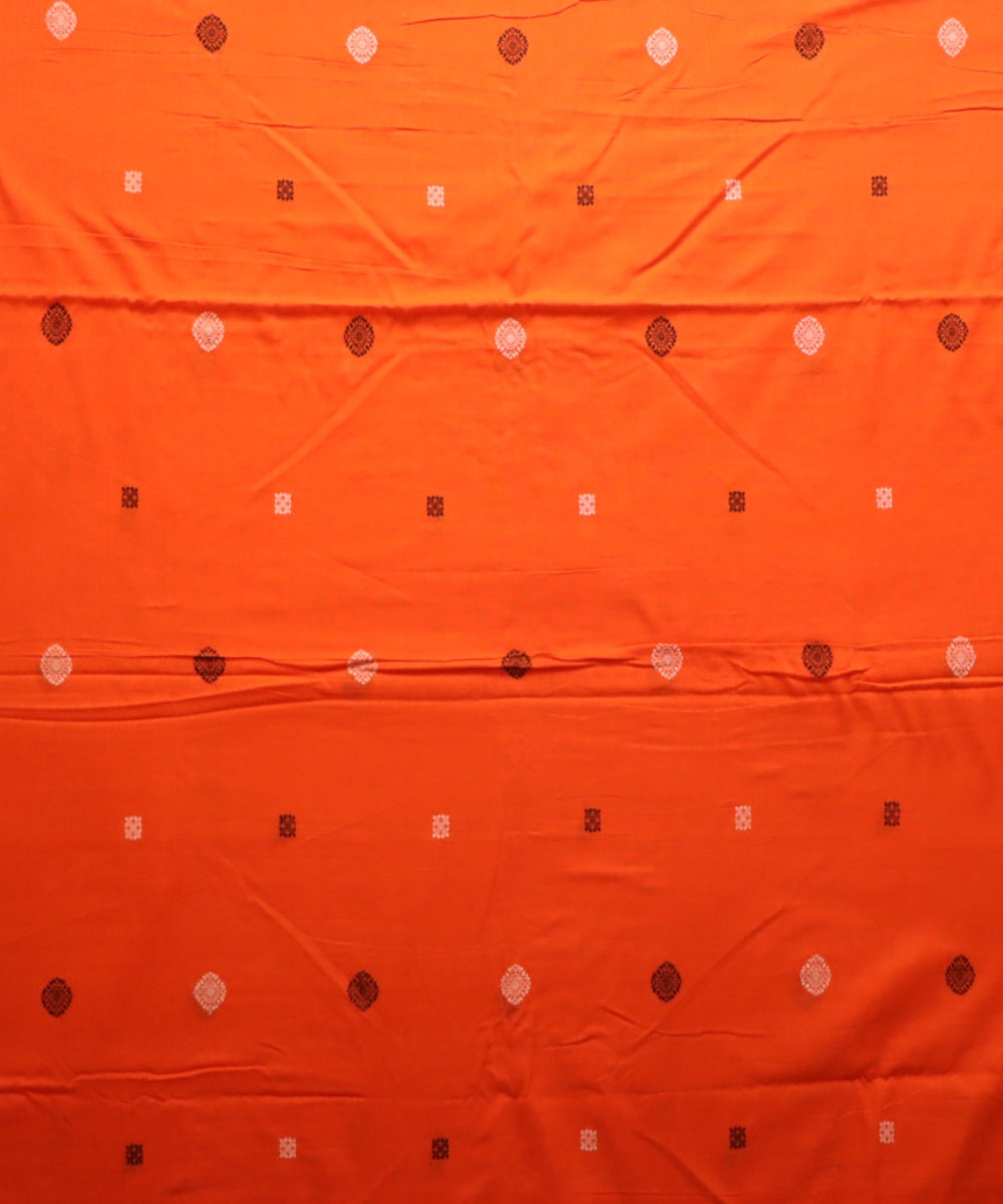 Orange white black cotton handloom sonepur fabric