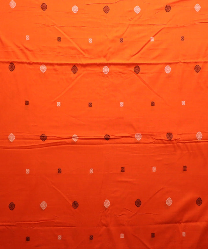 Orange white black cotton handloom sonepur fabric