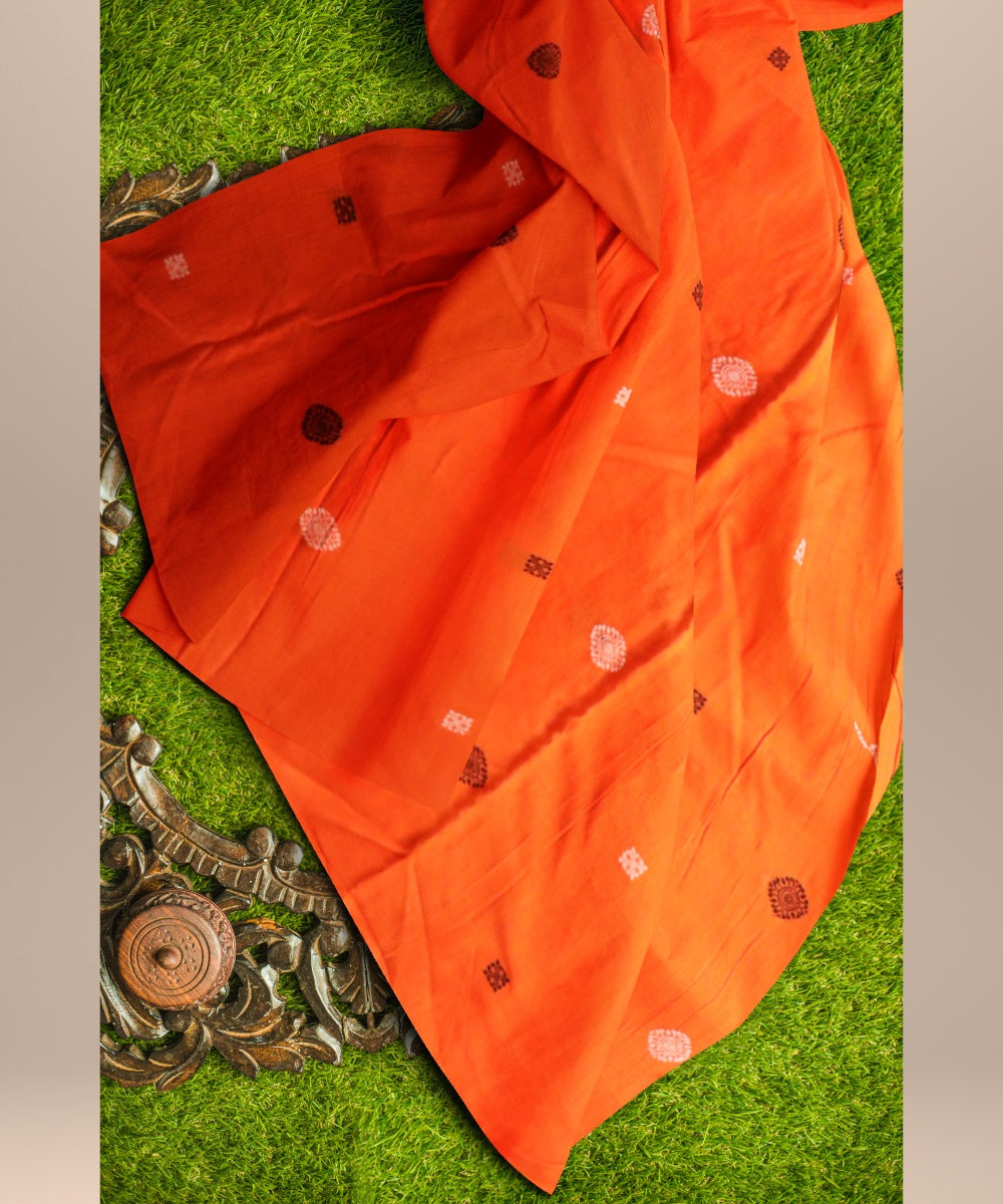 Orange white black cotton handloom sonepur fabric