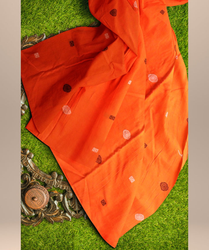 Orange white black cotton handloom sonepur fabric