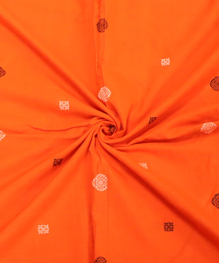 Orange white black cotton handloom sonepur fabric