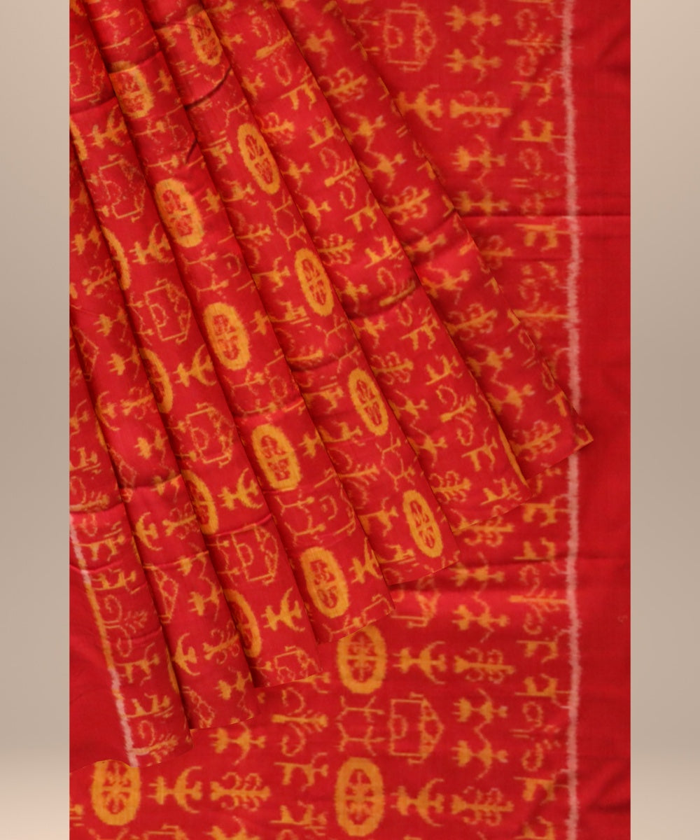 Red golden cotton handloom sambalpuri fabric