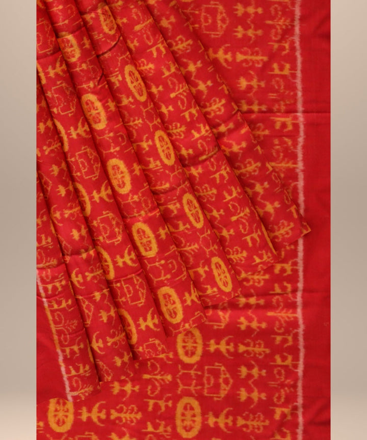 Red golden cotton handloom sambalpuri fabric