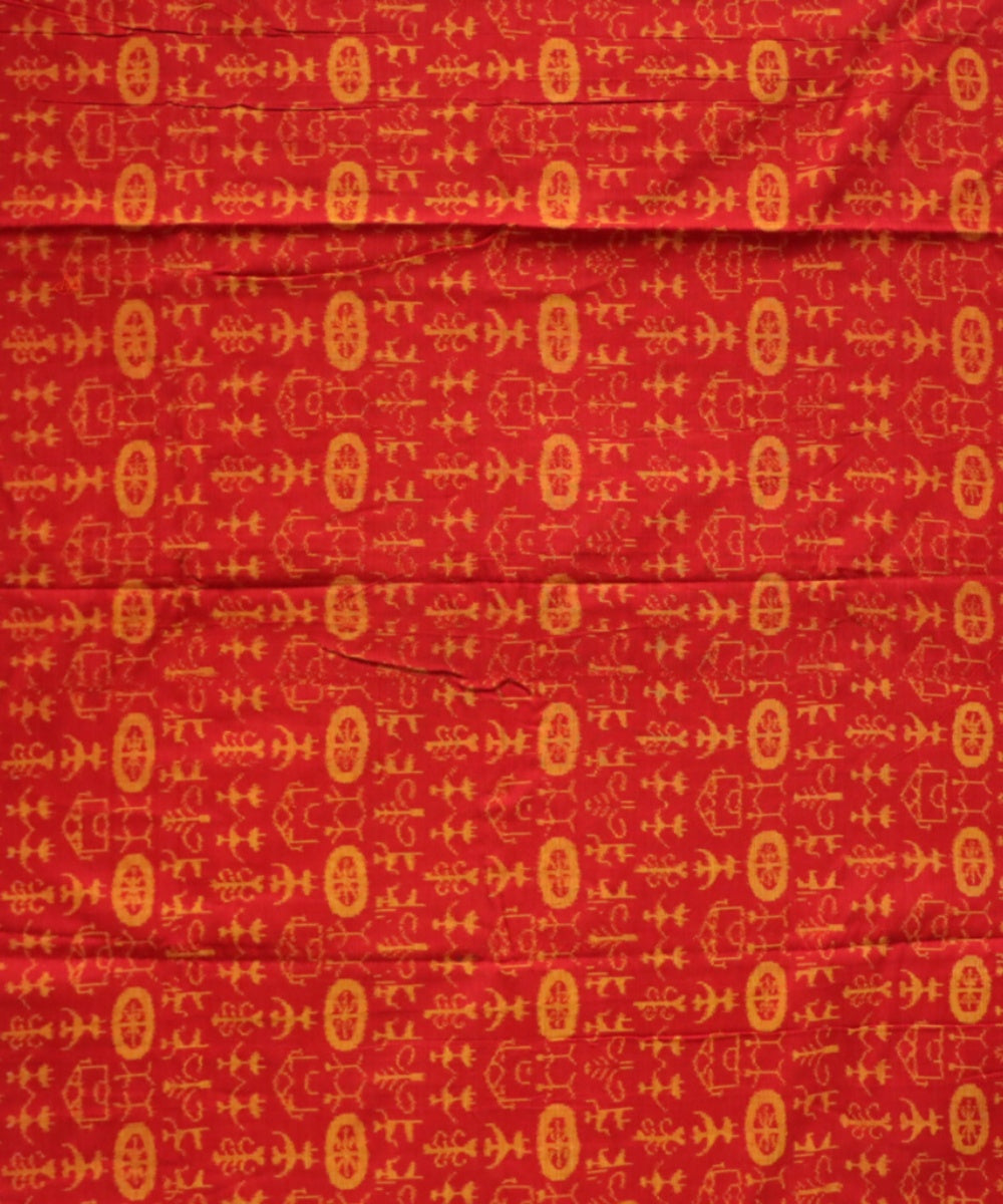 Red golden cotton handloom sambalpuri fabric