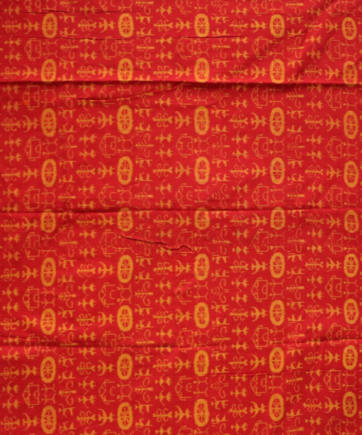 Red golden cotton handloom sambalpuri fabric