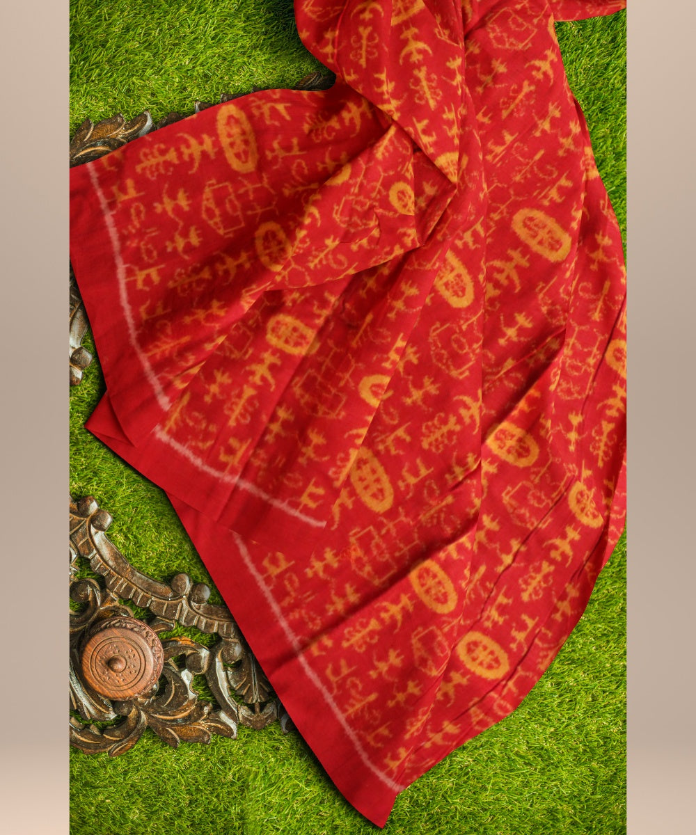 Red golden cotton handloom sambalpuri fabric