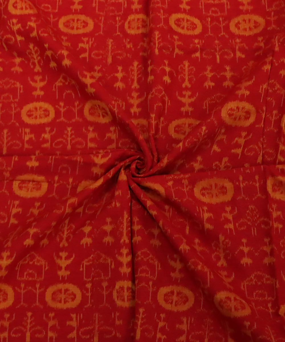 Red golden cotton handloom sambalpuri fabric
