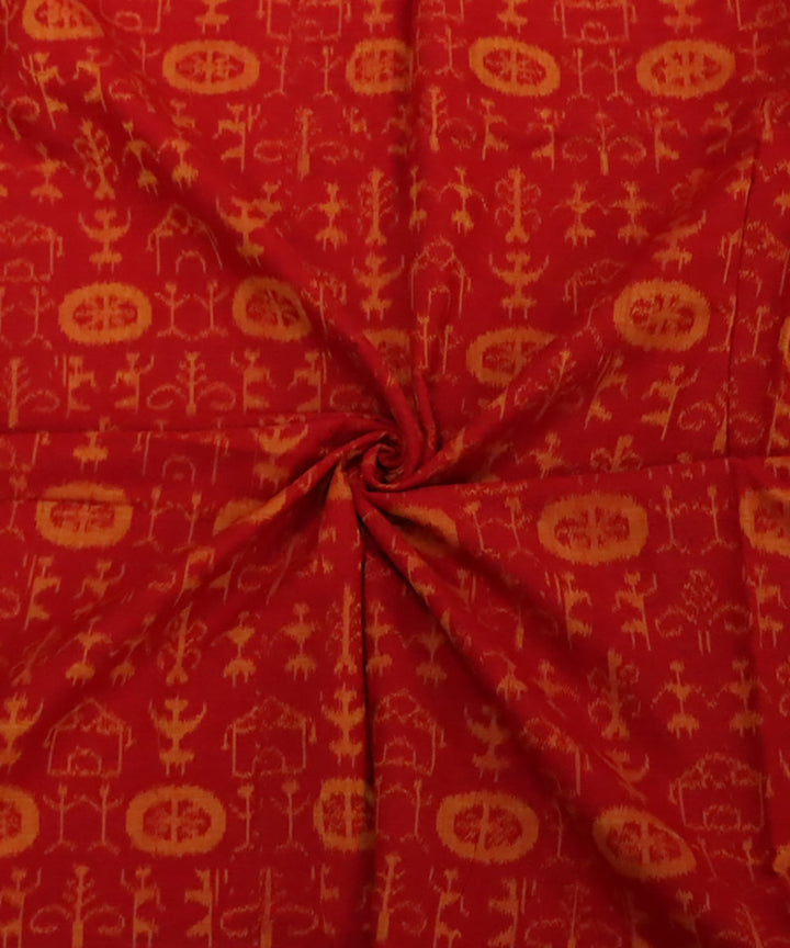 Red golden cotton handloom sambalpuri fabric