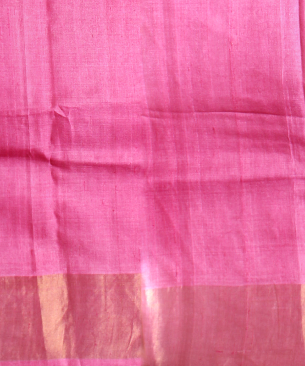 Black pink tussar silk handloom hand printed saree