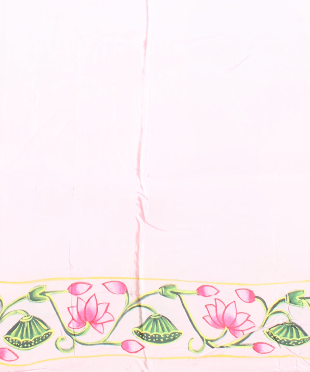 Pink green silk hand painted saree
