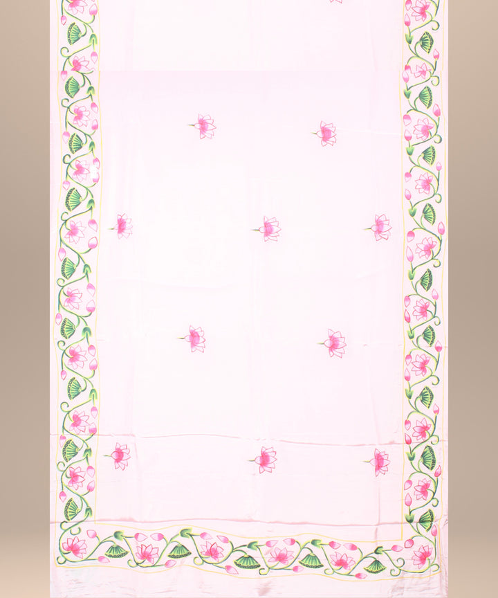 Pink green silk hand painted saree