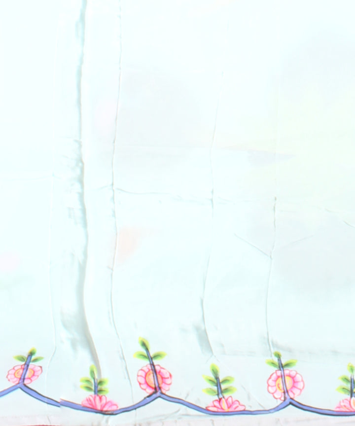 Sky blue green hand painted silk saree
