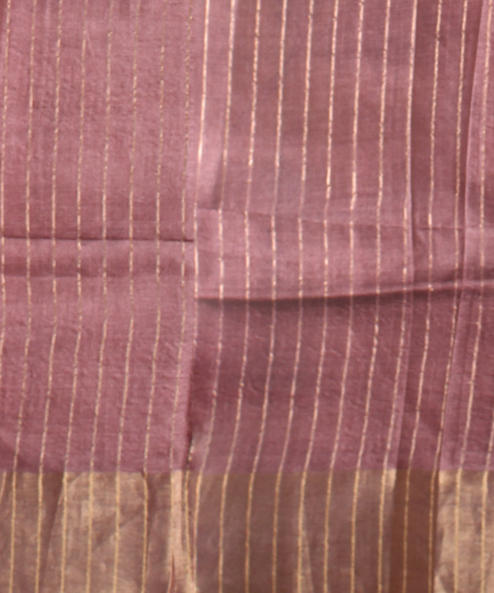 Beige gold zari tussar silk hand painted saree