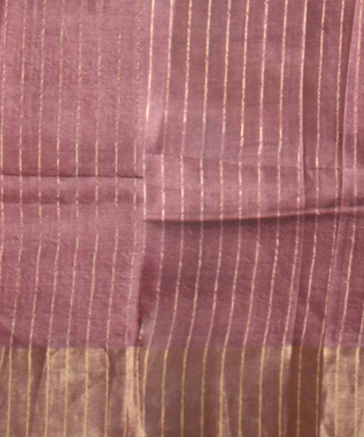 Beige gold zari tussar silk hand painted saree