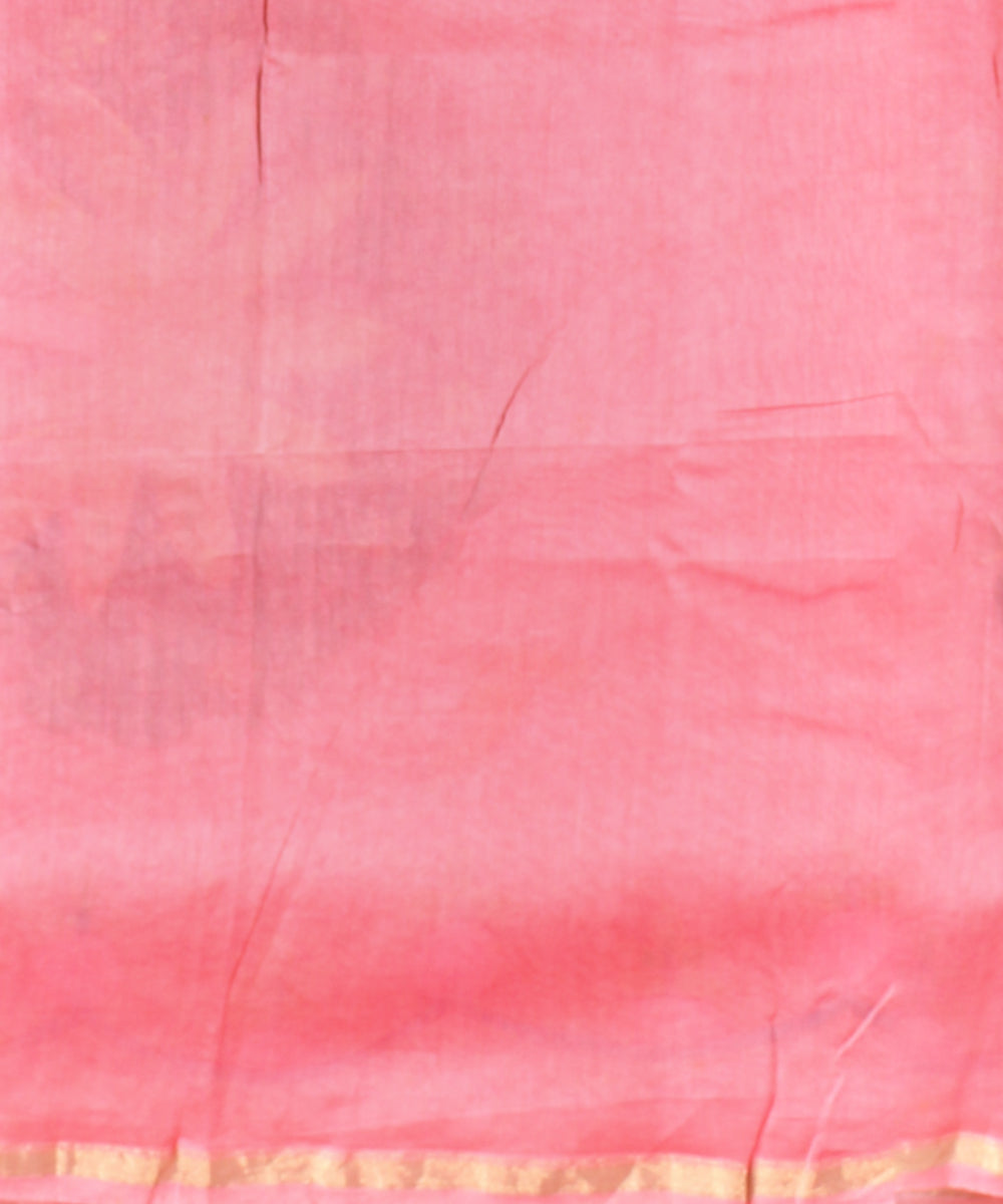 Pink green cotton silk hand painted chanderi saree