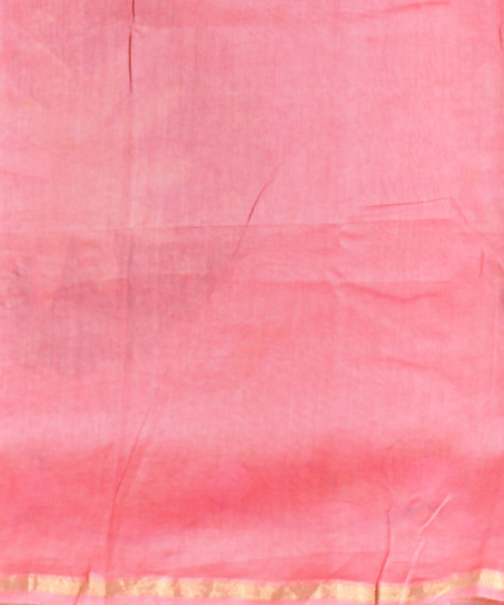 Pink green cotton silk hand painted chanderi saree