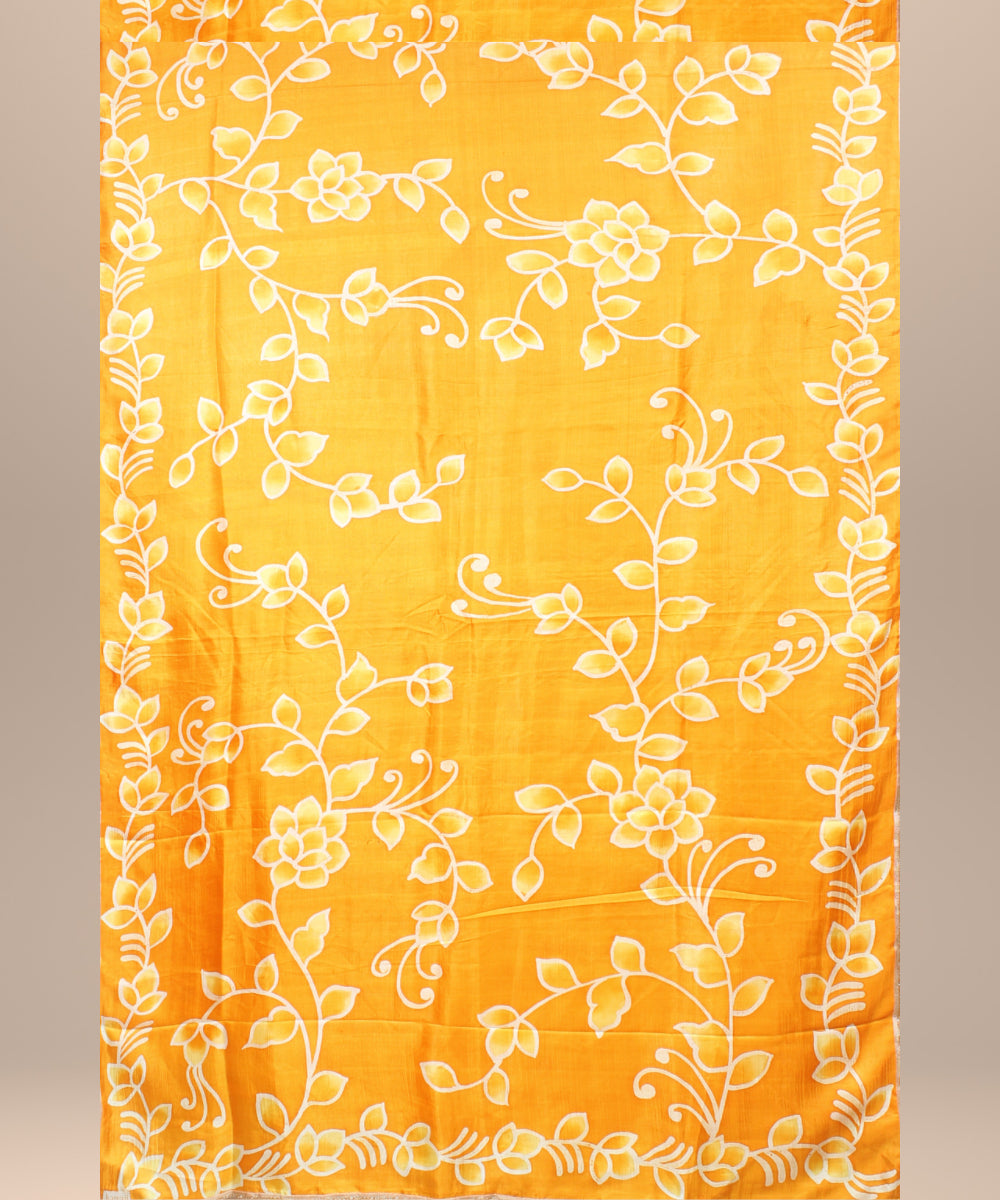Orange silk handloom batik print saree