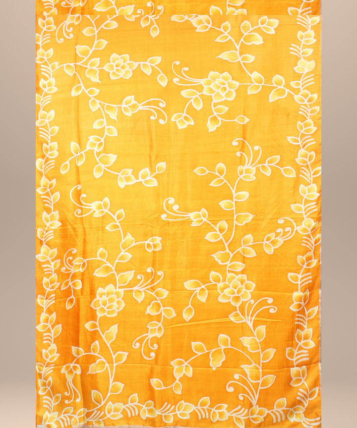 Orange silk handloom batik print saree