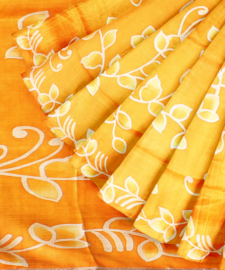 Orange silk handloom batik print saree