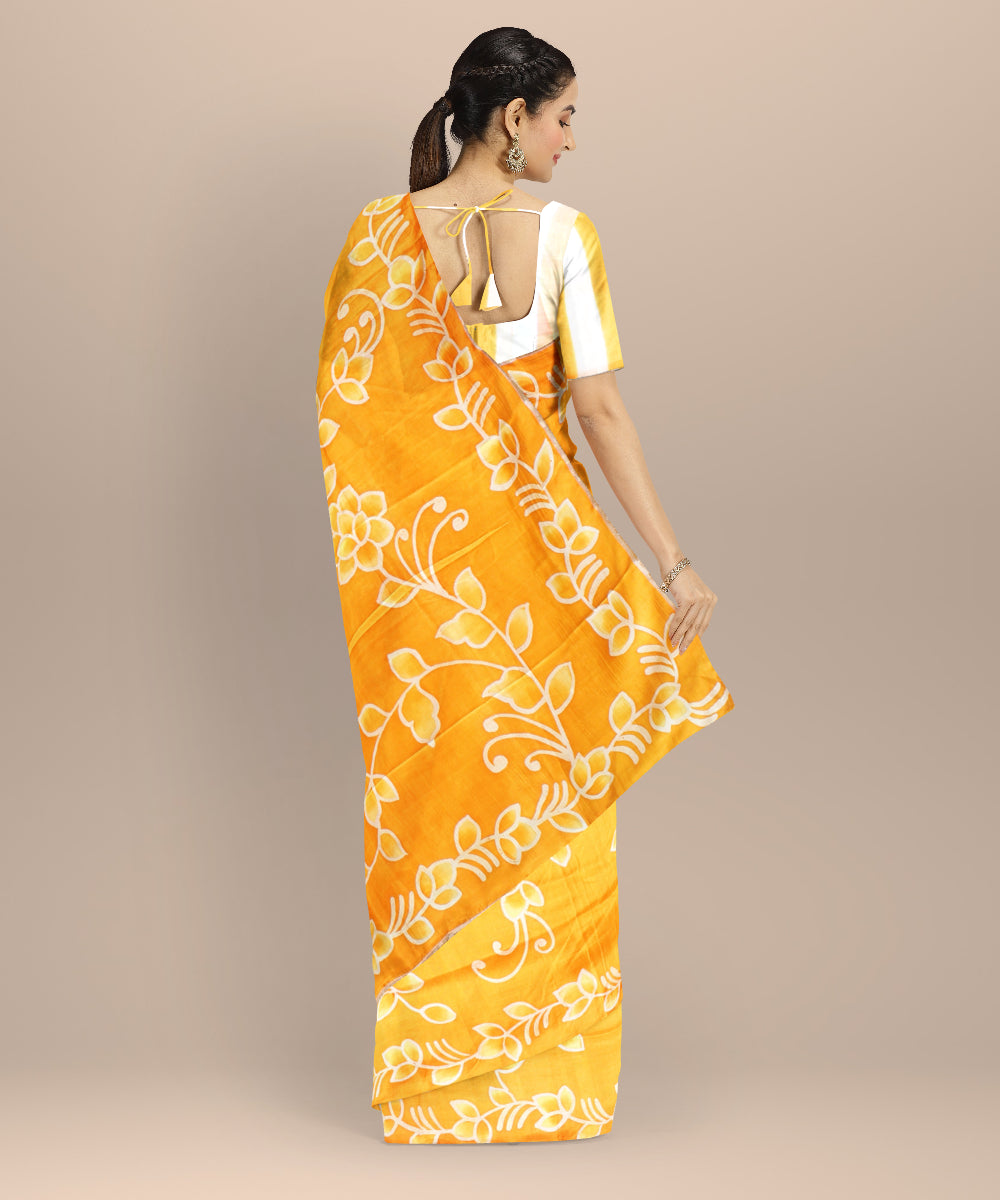 Orange silk handloom batik print saree