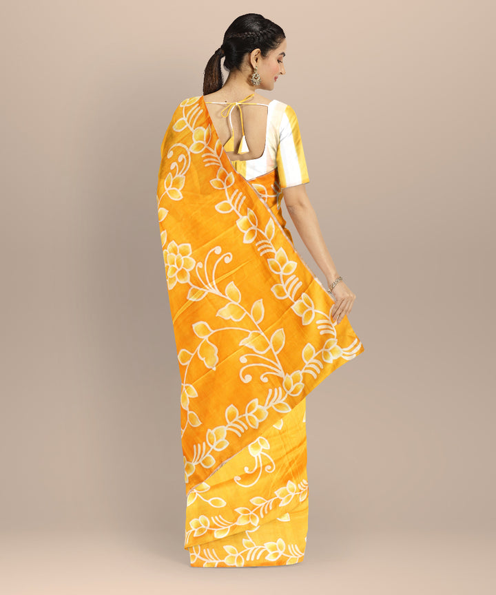 Orange silk handloom batik print saree