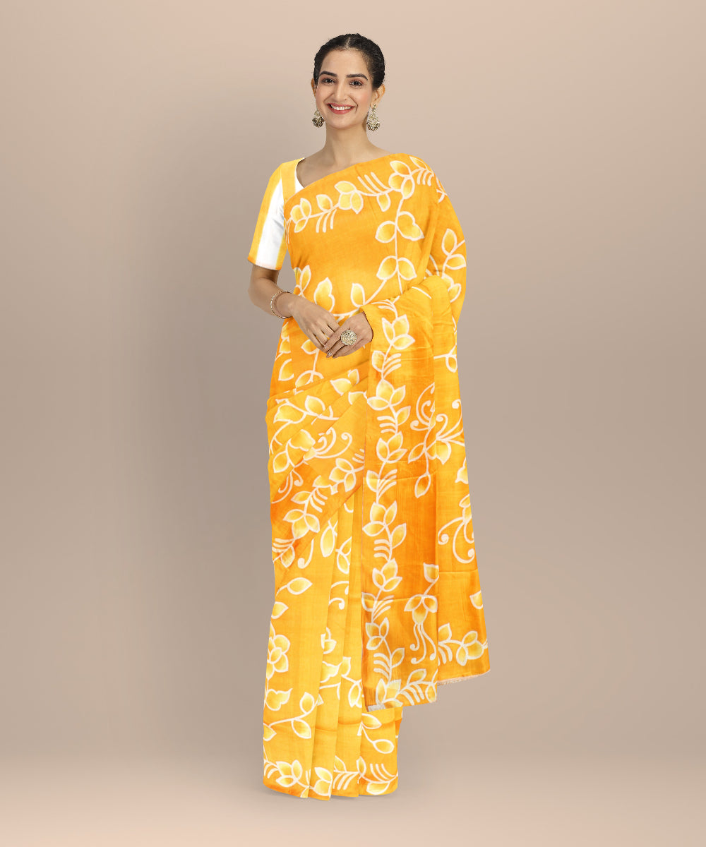 Orange silk handloom batik print saree