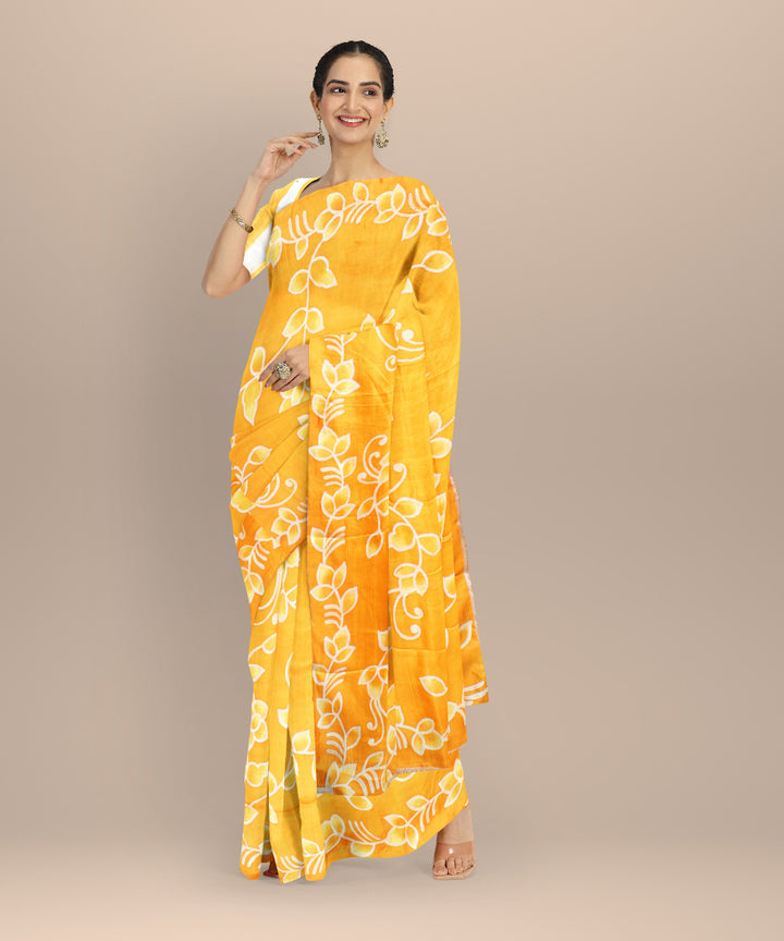Orange silk handloom batik print saree