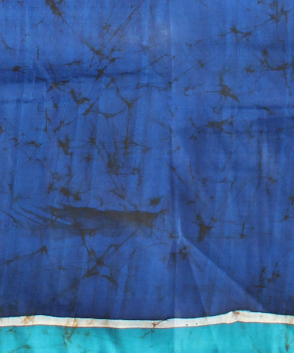 Sky blue navy blue silk hand painted batik print saree