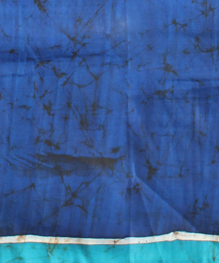 Sky blue navy blue silk hand painted batik print saree