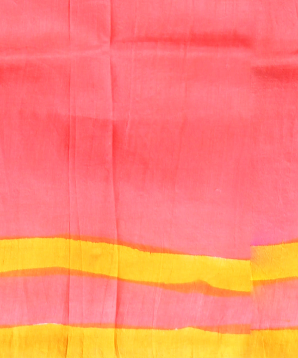 Mustard red silk hand painted batik print saree