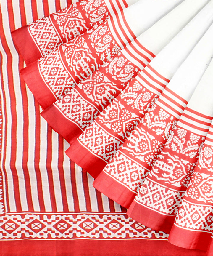 White red silk handloom saree