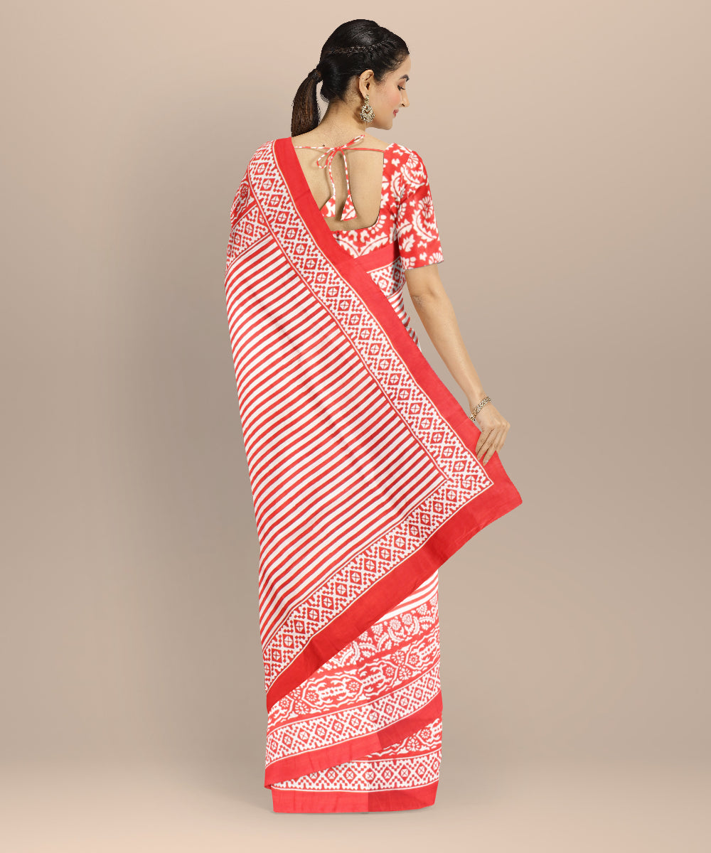 White red silk handloom saree