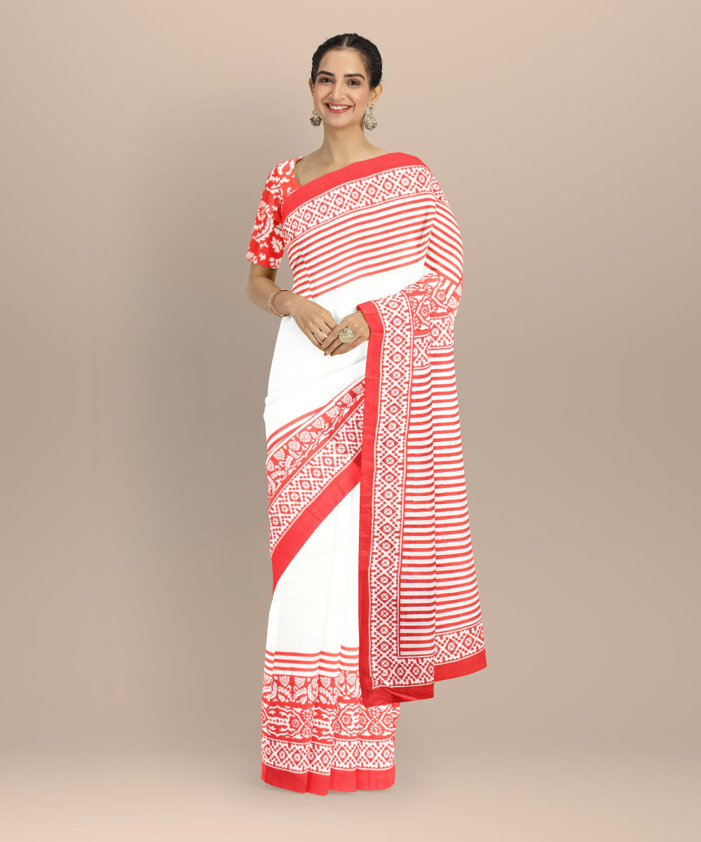 White red silk handloom saree