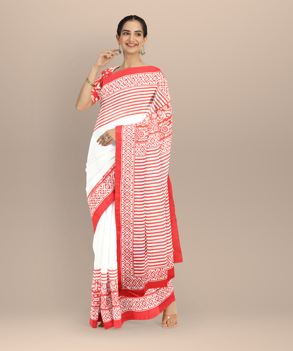 White red silk handloom saree