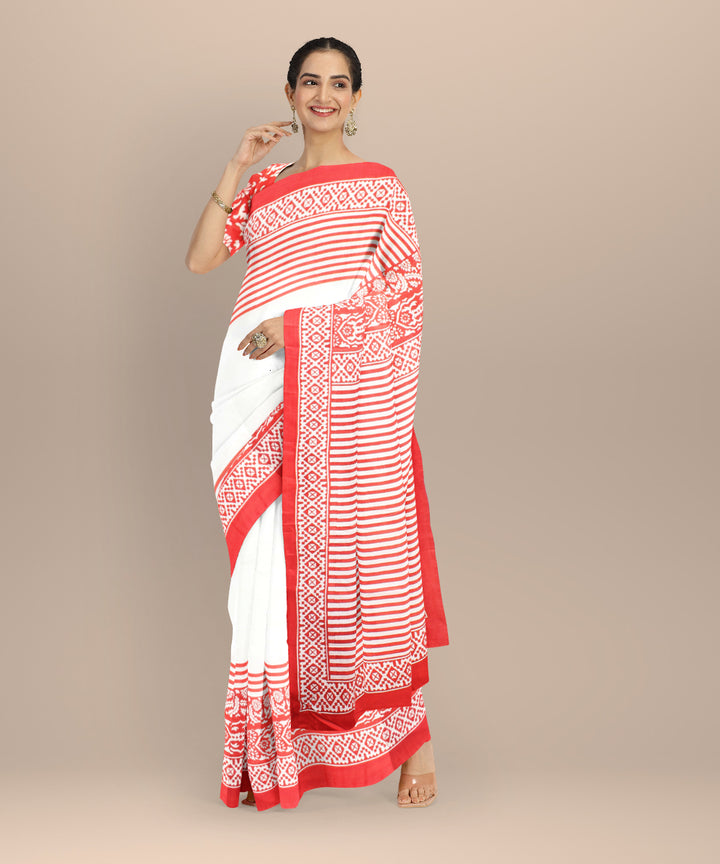 White red silk handloom saree