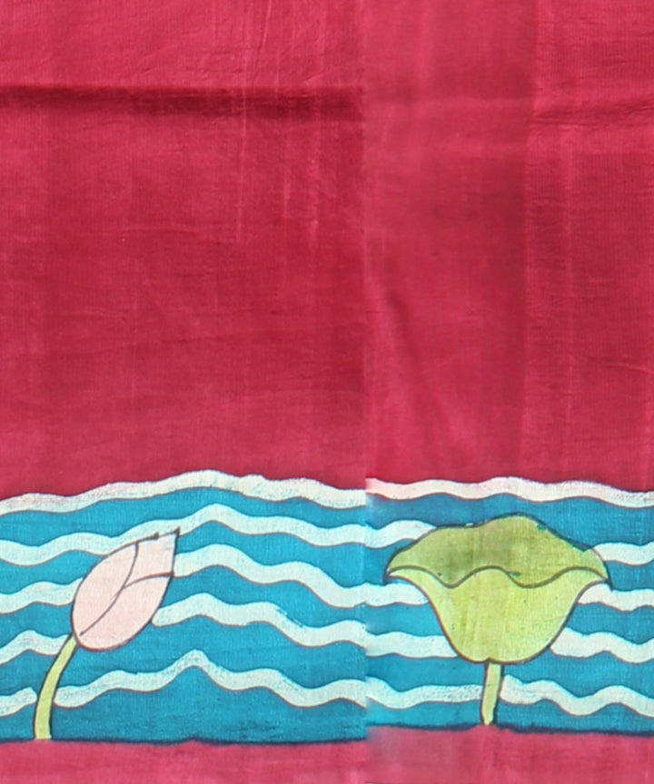 Multicolor maroon silk hand painted batik print saree