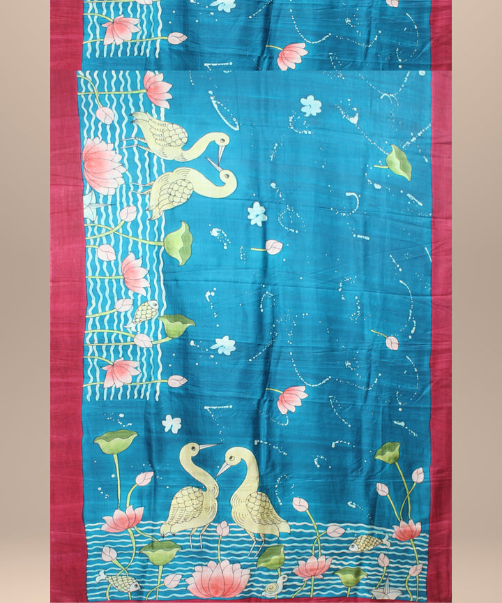 Multicolor maroon silk hand painted batik print saree