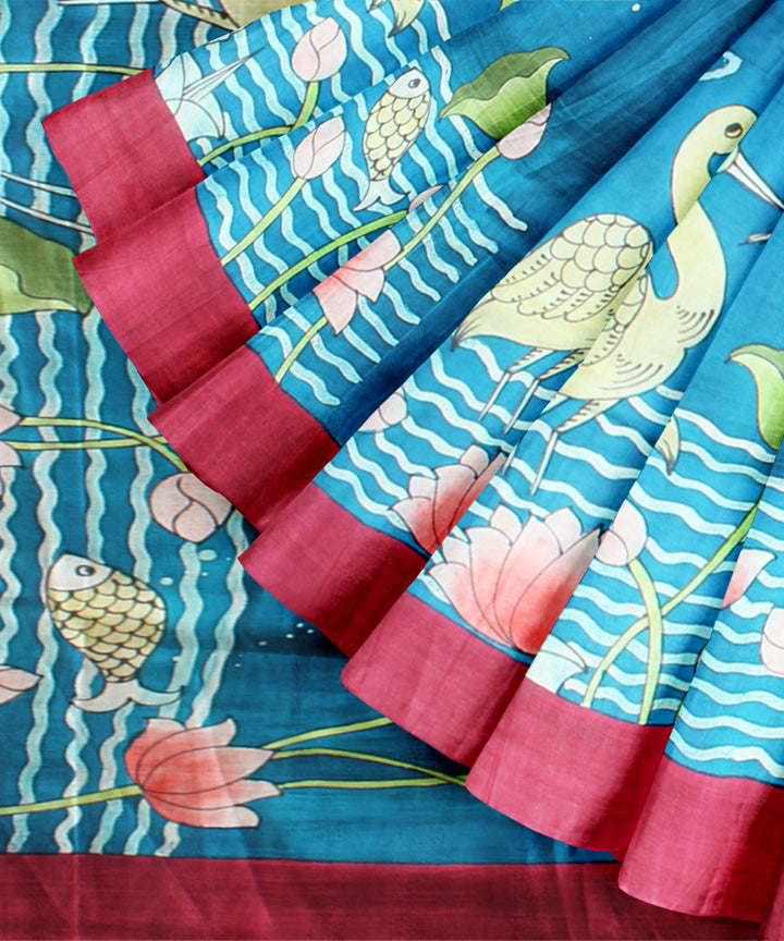 Multicolor maroon silk hand painted batik print saree