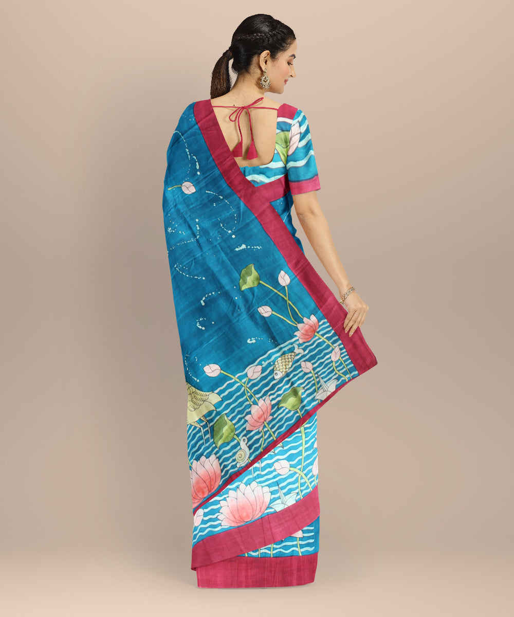 Multicolor maroon silk hand painted batik print saree