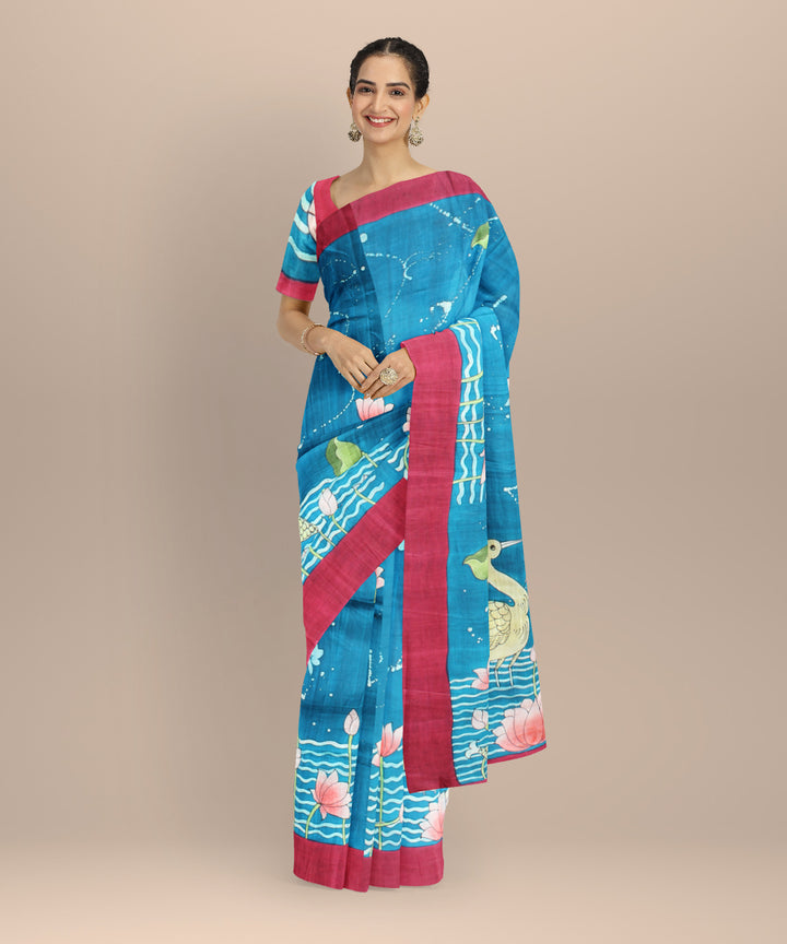 Multicolor maroon silk hand painted batik print saree