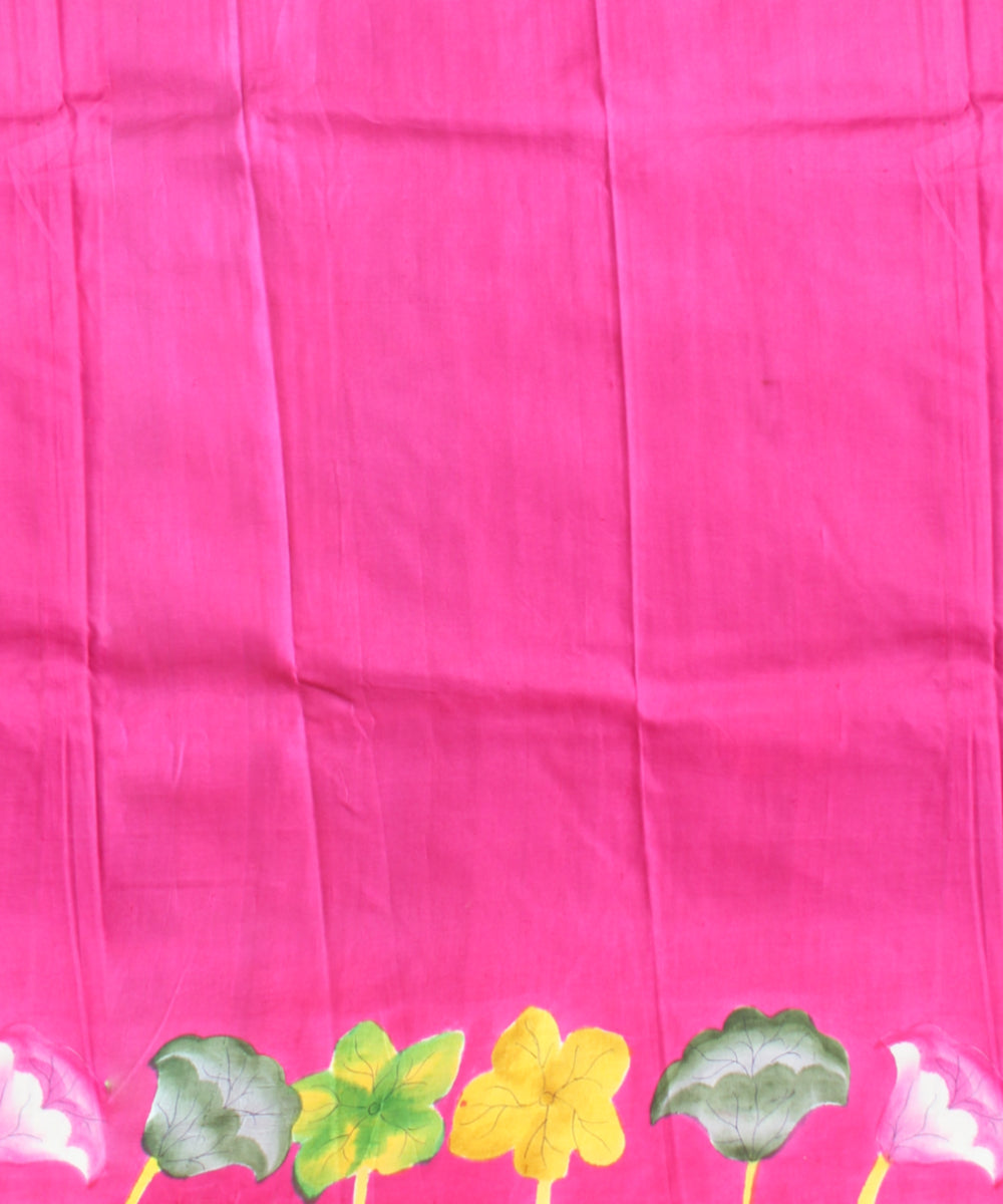 Dark green multicolor silk hand painted saree