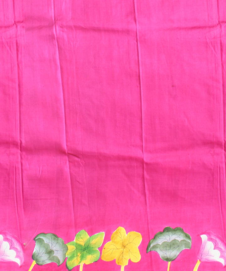 Dark green multicolor silk hand painted saree