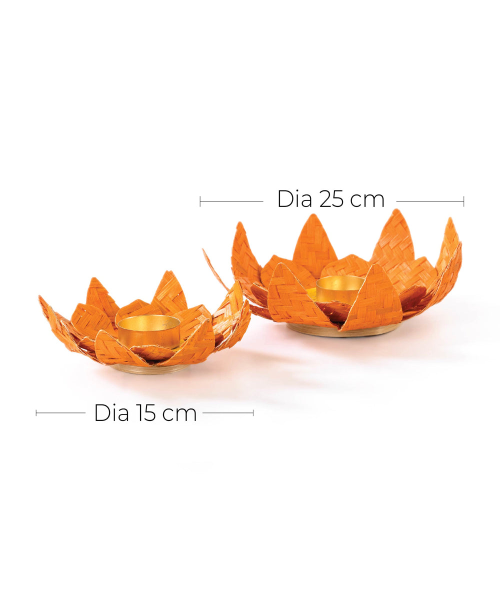 Yellow lotus handcrafted bamboo tea light holder