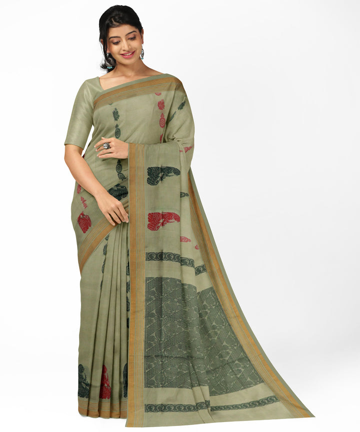 Light green grey cotton handwoven rajahmundry saree
