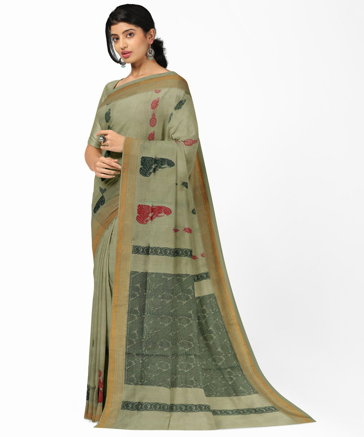 Light green grey cotton handwoven rajahmundry saree