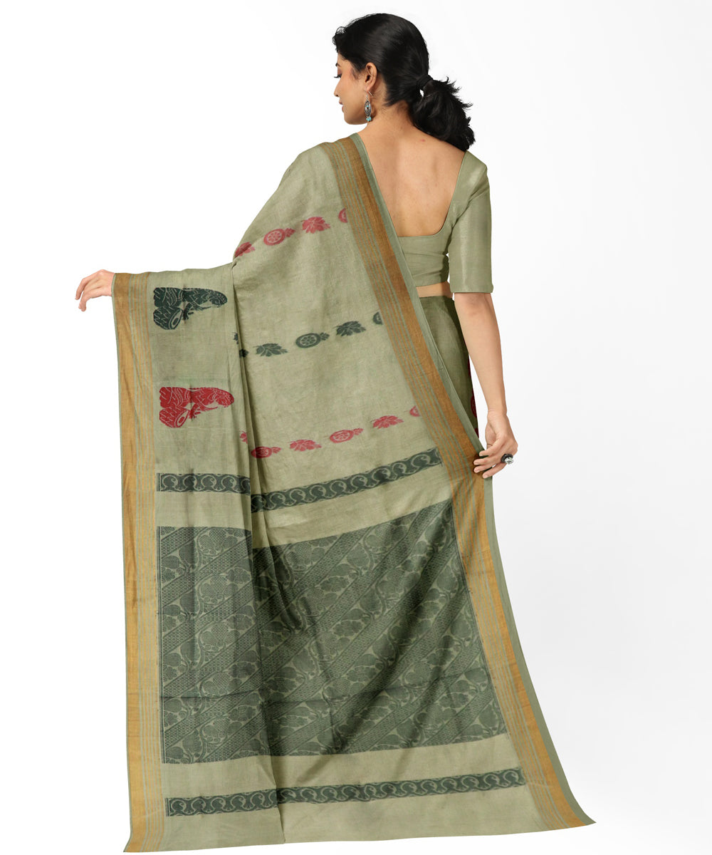 Light green grey cotton handwoven rajahmundry saree