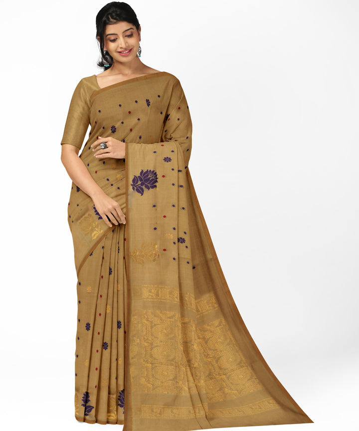 Camel brown golden handwoven rajahmundry cotton saree